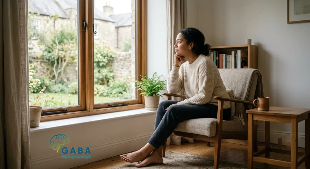 Persona observando por una ventana mientras reflexiona sobre el aburrimiento y el funcionamiento del cerebro